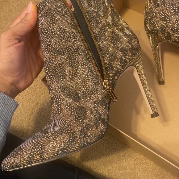 Gold & black leopard glitter heeled booties - Picture 2 of 3